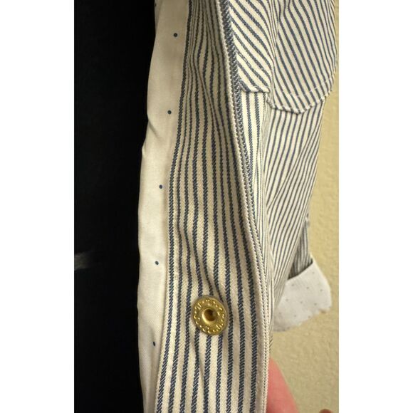 Chico's Fully Lined Snap Striped Jacket - Sz 2 (12/14) - Picture 4 of 15